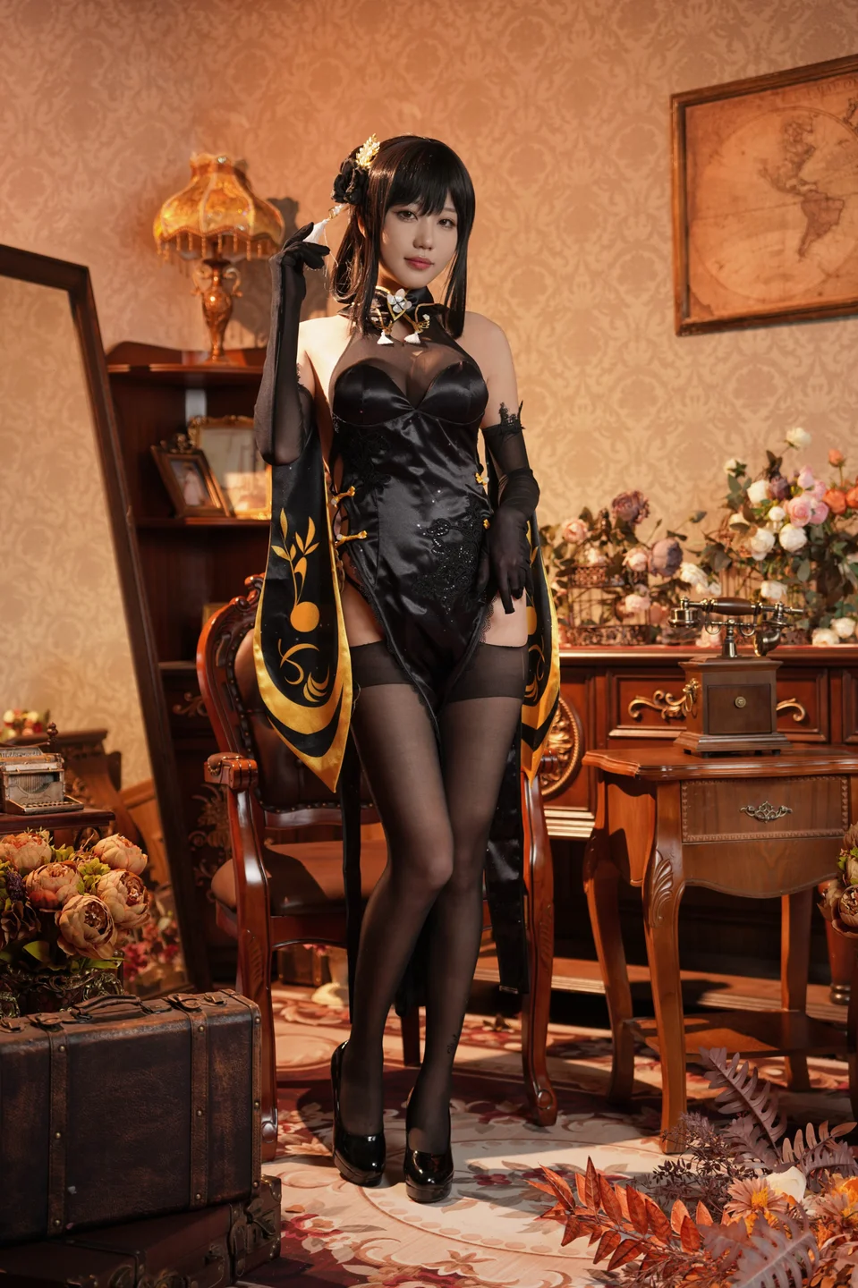 影子喵Ghost - 镇海黑旗袍 [131P,4V-3.71GB] tg@simisebaisi 【丝足阁】005.webp